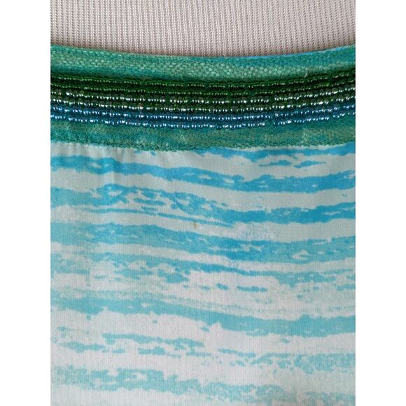 Chico's Poncho Top Beaded Green Ombre Striped Boho Vacation Summer Size S/M - Picture 12 of 15